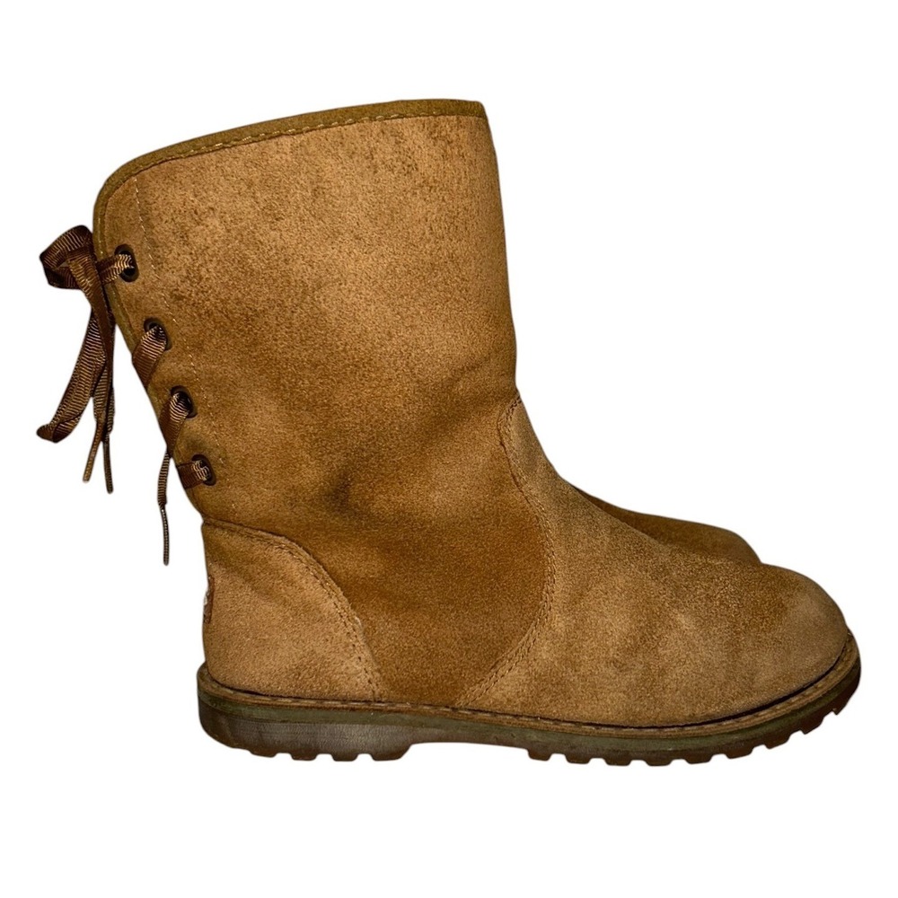 UGG Kids Keelan Chestnut Suede Lace Back Zip Boots 1005146T Cozy Winter Kids 12
